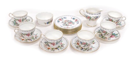 A 20thC Aynsley Pembroke pattern part tea service, comprising cups, saucers, side plates, milk jug 11cm high and sugar bowl, settings for six.