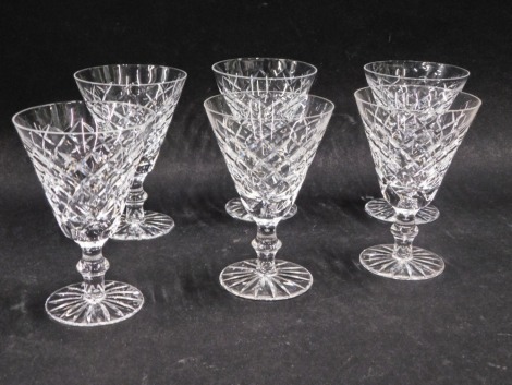 A set of six Waterford crystal wine glasses, marked beneath, 15cm high. (6)