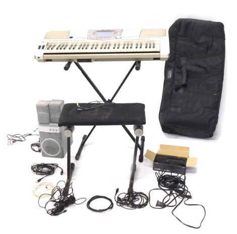 An Edifier speaker, Artist Series Moto Phones Audio Technica box, PSR2100 Yamaha keyboard, 100cm long, in outer case with stand etc. (quantity)