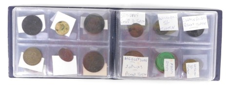 Various tokens, to include a 1791 halfpenny Wilkinson iron, half ounce Cornish copper, 1920 Lowther penny, 1919 penny, etc. (1 album)