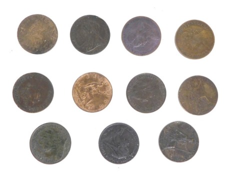 Eleven various farthings, some with patina. (a quantity)