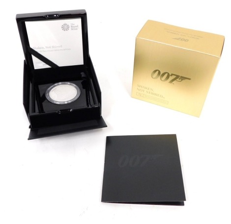 A James Bond OO7 2oz silver proof coin, Shaken Not Stirred, no.3, in outer case and box.