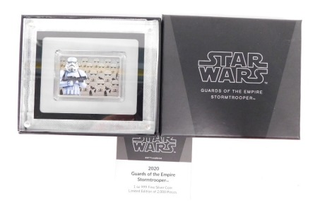 A Star Wars Guards of The Empire Storm Trooper 2020 fine silver limited edition coin medallion, cased with outer box.