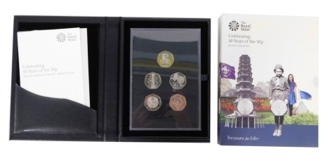 A Royal Mint Treasures For Life Celebrating Fifty Years of The Fifty Pence British Culture coin set, to include Kew Gardens, no. 0267, cased with outer box and paperwork.