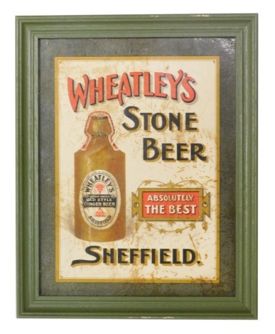 A Wheatley's Stone Beer plaque, fronted by museum glass, in colours, framed, the frame 31cm x 24cm.