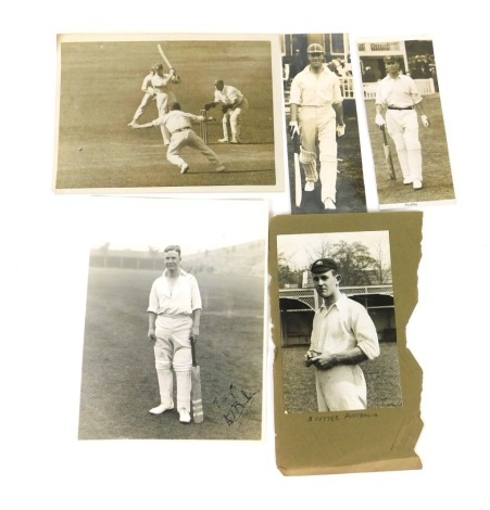 A collection of cricket photographs, to include EF Loverigg, A Cotter of Australia the MCC Australian team playing at Scarborough, Jack Hobbs, etc.