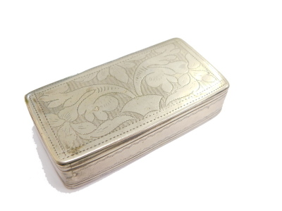 An 18thC cut steel snuff box, of oblong form, hammered and studded with a floral pattern, with plain interior, 7cm wide.