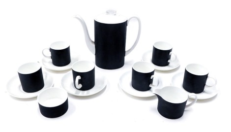 A Wedgwood Susie Cooper Contrast pattern part coffee service, to include coffee pot, 21cm high, six coffee cans, six saucers, milk jug, and sugar bowl, printed marks beneath. (a quantity)