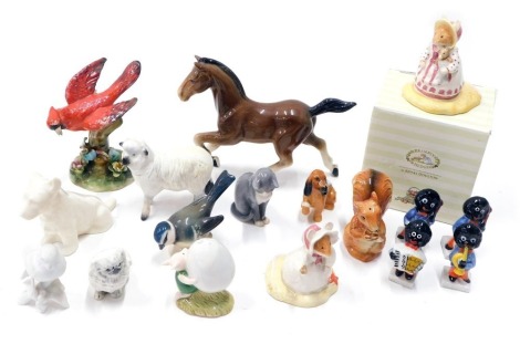 Various china and effects, Winnie the Pooh figures, Royal Doulton Brambly Hedge figure Shrimp, DBH43, printed marks beneath, 6cm high, etc. (a quantity)