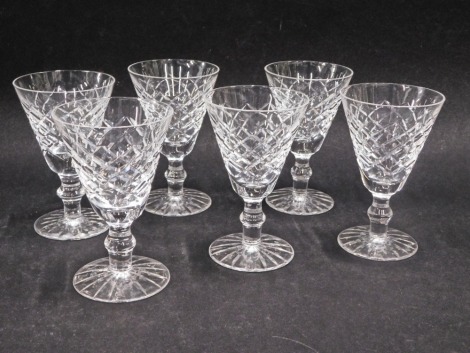 A set of six Waterford crystal wine glasses, marked beneath, 15cm high. (6)