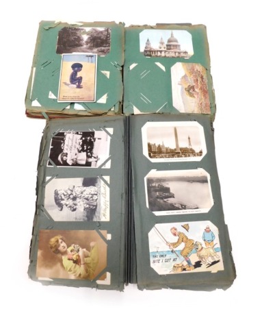 Various postcards, back front Wentworth House, other black and white and coloured scenery, child and figure cards, small quantity of comedy and aviation cards, various others, etc. (a quantity in 2 part albums, AF)