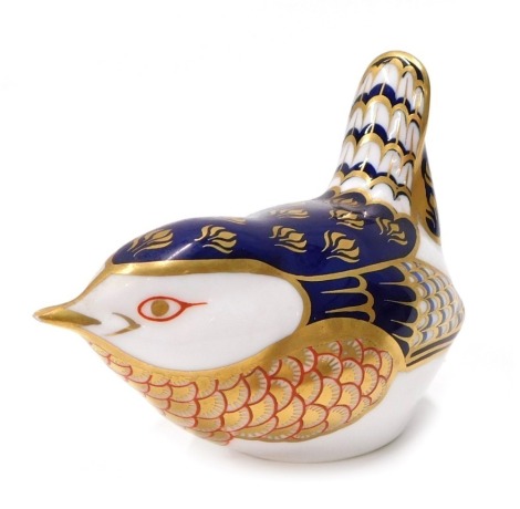 A Royal Crown Derby paperweight ornament Wren, lacking stopper, printed marks beneath, 7cm high.