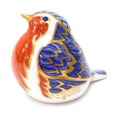 A Royal Crown Derby paperweight ornament Robin, lacking stopper, printed marks beneath, 7cm high.