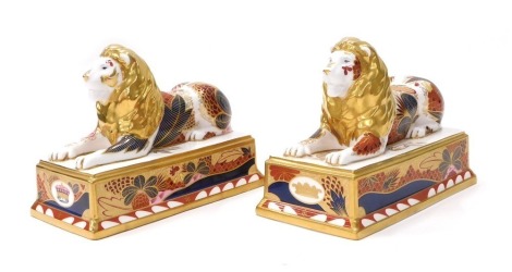 A pair of Royal Worcester Nelson Collection Trafalgar Lions, limited edition number 192/750, printed marks beneath, 12cm high, approx 13cm deep. (a pair)