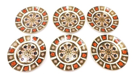 Six Royal Crown Derby Old Imari pattern plates, number 1128, printed marks beneath, 23cm diameter. (6)