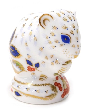 A Royal Crown Derby paperweight ornament Derby Doormouse, gilt stopper, printed marks beneath, 7cm high.