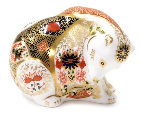 A Royal Crown Derby paperweight ornament Bear, gilt stopper, printed marks beneath, 8cm high.