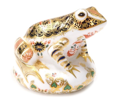 A Royal Crown Derby paperweight ornament Old Imari Frog, limited edition number 4336/4500, silver stopper, printed marks beneath, 8cm high.