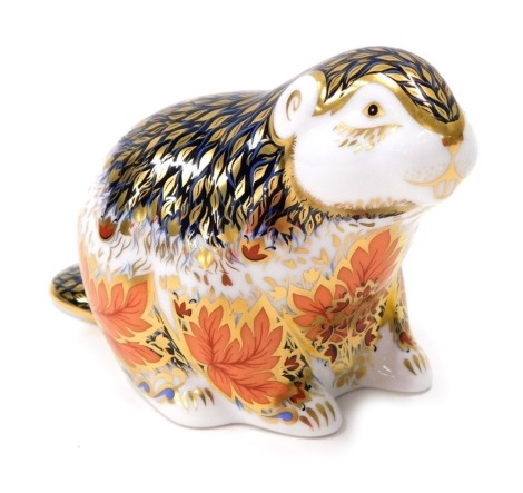 A Royal Crown Derby paperweight ornament Riverbank Beaver, limited edition number 2209/5000, gilt stopper, printed marks beneath, 8cm high.