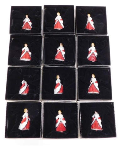 Various Royal Doulton miniature figures, The Ermine Coat, M221, printed marks beneath, 6cm high. (12, boxed)