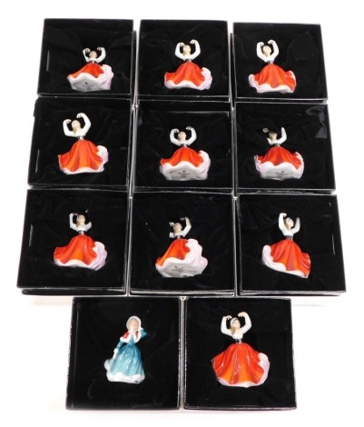 Various Royal Doulton miniature figures, Karen, M204 (11), and another Christmas Wishes, M233, each boxed. (12)