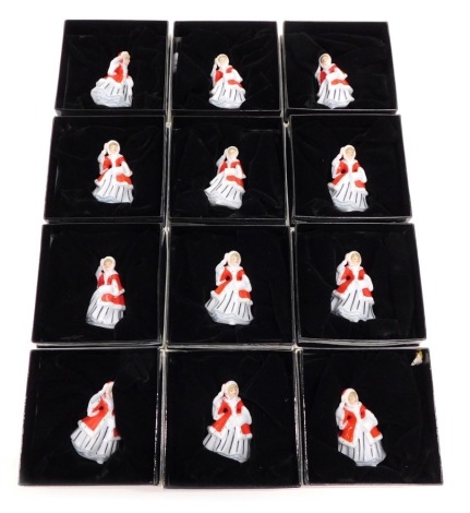 Various Royal Doulton miniature figures, Noelle, M222, printed marks beneath, 6cm high. (12, boxed)