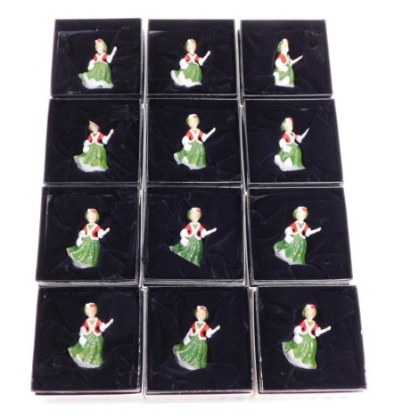 Various Royal Doulton miniature figures, Noelle, M222, printed marks beneath, 6cm high. (12, boxed)