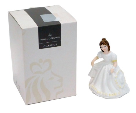 A Royal Doulton figure of a girl, printed marks beneath, 15cm high. (boxed)