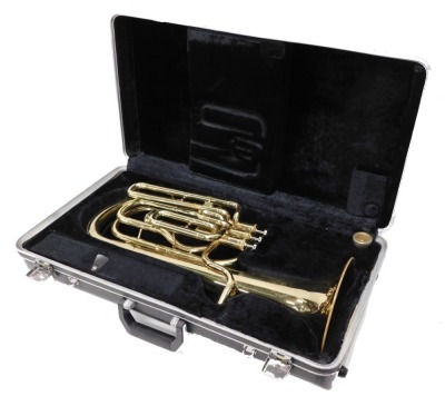 A Boosey & Hawkes Besson 600 brass tenor horn, with three chrome valves, 58cm, with mouthpiece, cased.