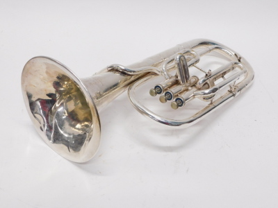 A Boosey & Hawkes tenor horn, with three valves, 54cm high, with mouthpiece, cased. - 2