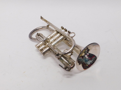 An F & B Besson New Standard cornet, three valves, 32cm long, cased. - 2