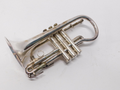 An F & B Besson New Standard cornet, three valves, 32cm long, cased. - 3