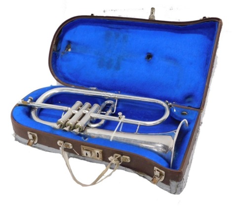 A Weltkland flugelhorn, with three valves, 45cm long. (cased)