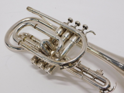 A Conn 34A cornet, with three mother of pearl finished valves, 37cm long. (cased) - 3