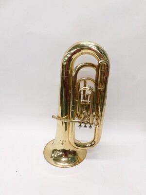 A brass JP177 baritone tuba, with three valves, with mouthpiece, 68cm high, in fitted case. - 2