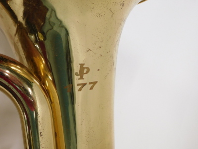 A brass JP177 baritone tuba, with three valves, with mouthpiece, 68cm high, in fitted case. - 4