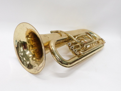 A brass JP177 baritone tuba, with three valves, with mouthpiece, 68cm high, in fitted case. - 5