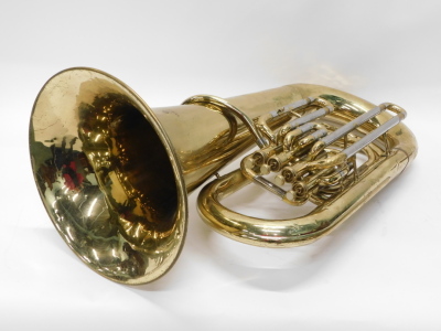 A Yamaha YE3 321 EB brass tuba, with chrome mount, 90cm high, with separate mouthpiece. (cased) - 4