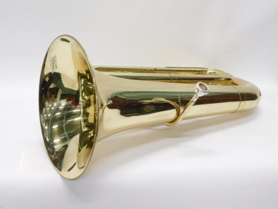 A brass tuba, with four valves, 110cm high, with a separate mouthpiece. (cased) - 3