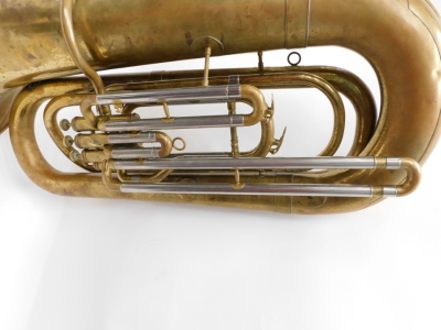 A brass tuba, with four valves, chrome mounts, 106cm high, with separate mouthpiece, in canvas case. - 2