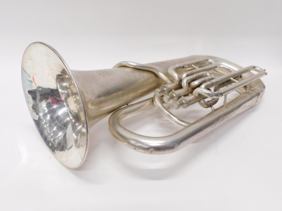 A Boosey & Hawkes Regent Marching tuba, with three buttons, 82cm high, in canvas case. - 4