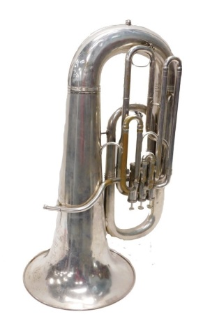 A Hawkes & Son Excelsior V Profundo Marching tuba, with floral inlay, three valves, 77cm high. (cased)