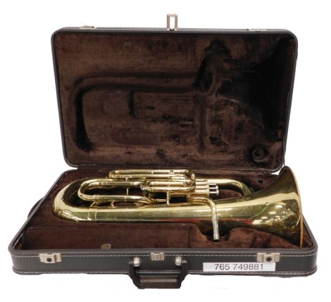 A Boosey & Hawkes Besson 100 brass euphonium, with chrome mounts, three valves, 53cm high. (cased)