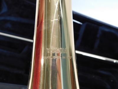 A Yamaha YB301 brass baritone horn, with three valves, 60cm high, separate mouthpiece. (cased) - 4