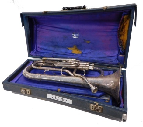 A Besson Class A Neo-Standard tenor horn, with brass mounts, three valves, and fixed mouthpiece, 48cm high. (cased, AF)