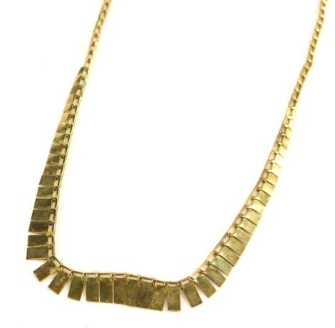 A 9ct gold graduated brickette style necklace, 4.8g.