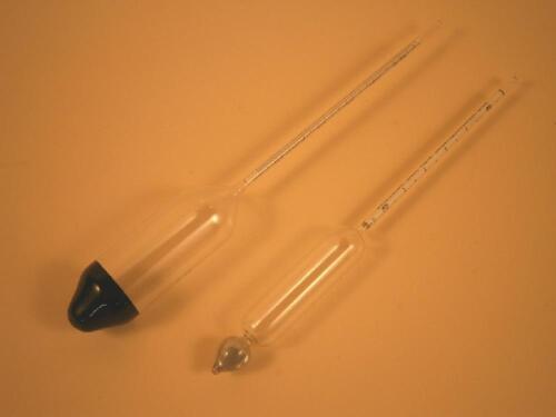 A low strength Dring & Fage glass hydrometer and an OILL hydrometer