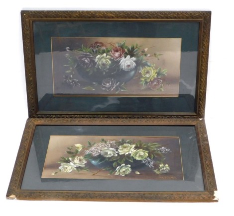 A. Thornton (19thC). Still life flowers, 30cm x 61cm, and another similar (a pair)