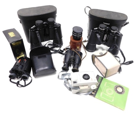 Various binoculars, Super Zenith 20x50 field three degree binoculars, 19cm high, Palar 16x30, Praktica Sport binoculars, in outer box, a Gorlitz camera lens, 3594951, a pair of Taylor Hobson binoculars, etc. (a quantity)