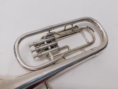 A Boosey and Hawkes Regent II euphonium, with three valves, 48cm high, separate mouthpiece, in fitted case. - 3